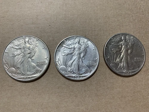 1942 - P, D, S Lot (3) Walking Liberty Half Dollars, All MS+
