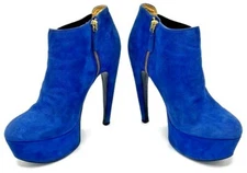 Nine West Womens Royal Blue Suede Platform High Heel Ankle Zippered Boots USA 8M