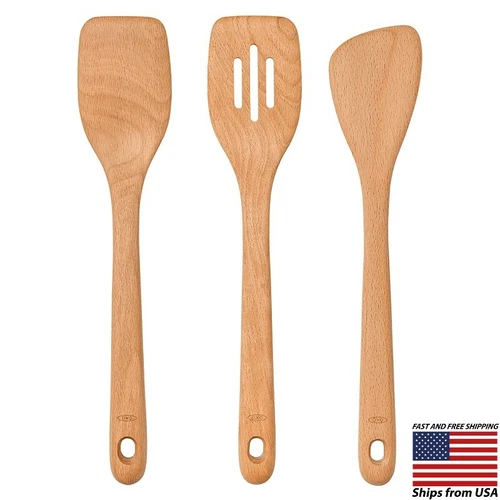 OXO Good Grips 3 Piece Kitchen Wooden Turner Set - Large Comfortable Handle 