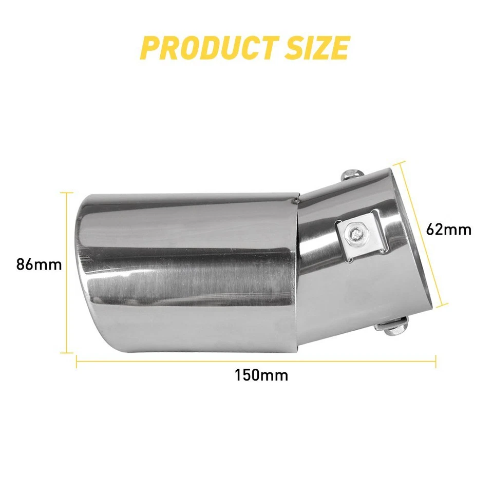 Universal Chrome Stainless Steel Car Rear Round Exhaust Pipe Tail Muffler Tip - Image 2 of 4