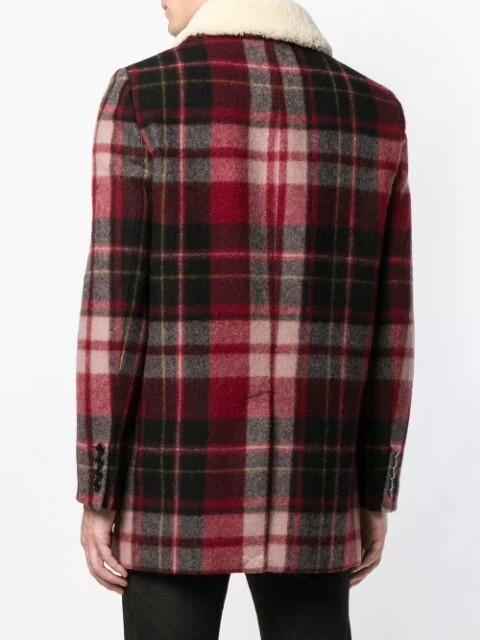 Cappotto a quadri Saint Laurent nuovo con etichette colletto shearling IT46 piccolo