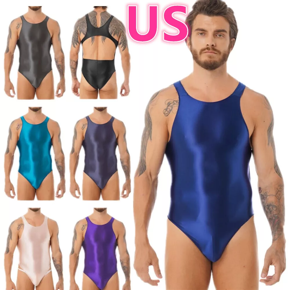 US Men Sissy Lingerie Bodysuit High Cut Thong One Piece Leotard
