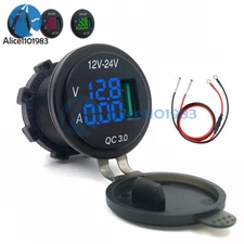 DC 12-24V QC 3.0 Digital Voltmeter Ammeter Monitoring With USB Charger