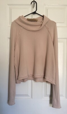 Cloud terry long sleeve reversible turtleneck raglan top 100% cotton beige color
