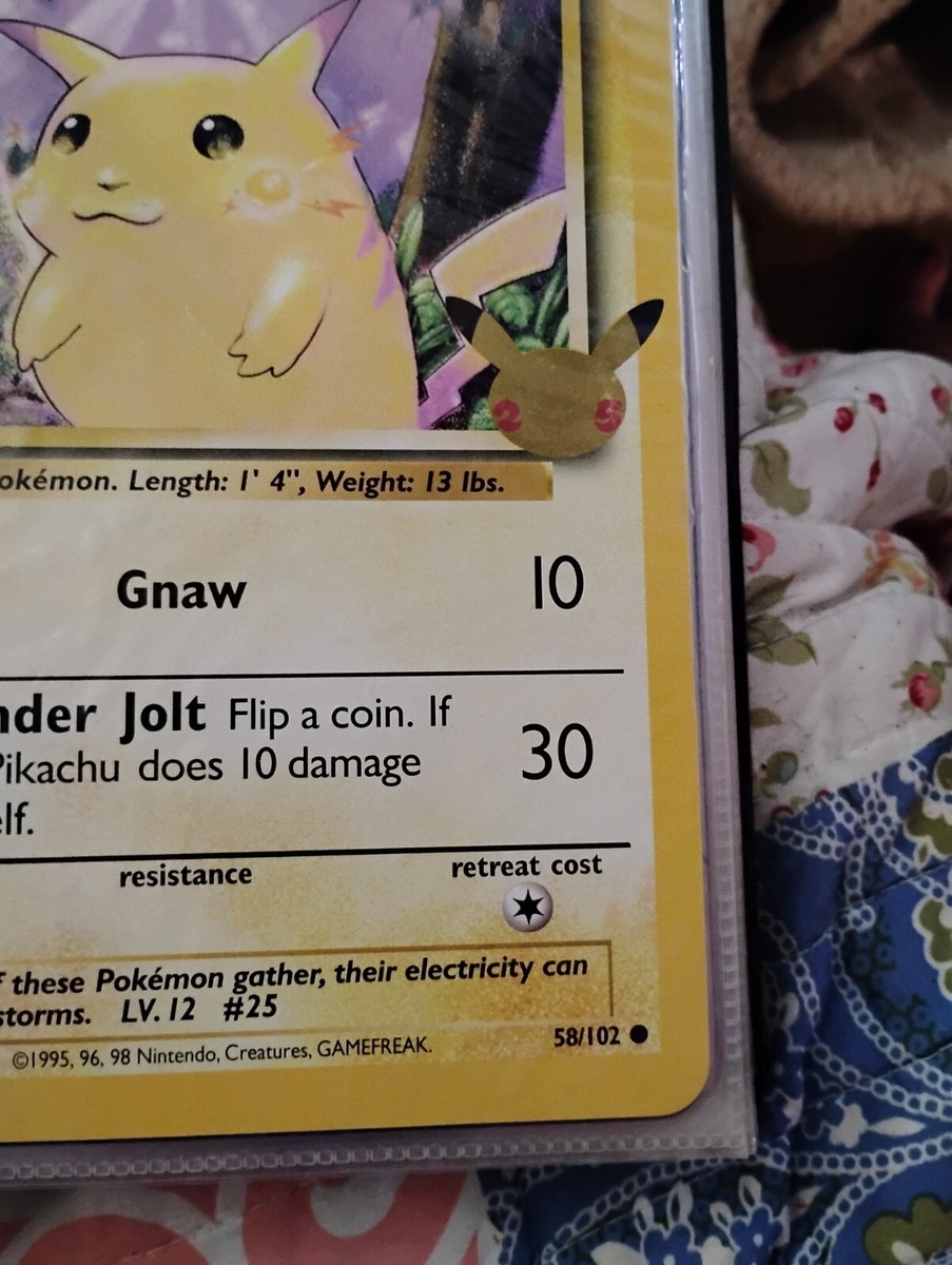Jumbo 1995 Pikachu Gnaw Pokemon Card 58/102 Rare. 40 HP Good