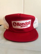 Kendall Motor Oil Big Patch Red & White Trucker Baseball Cap Hat #F62