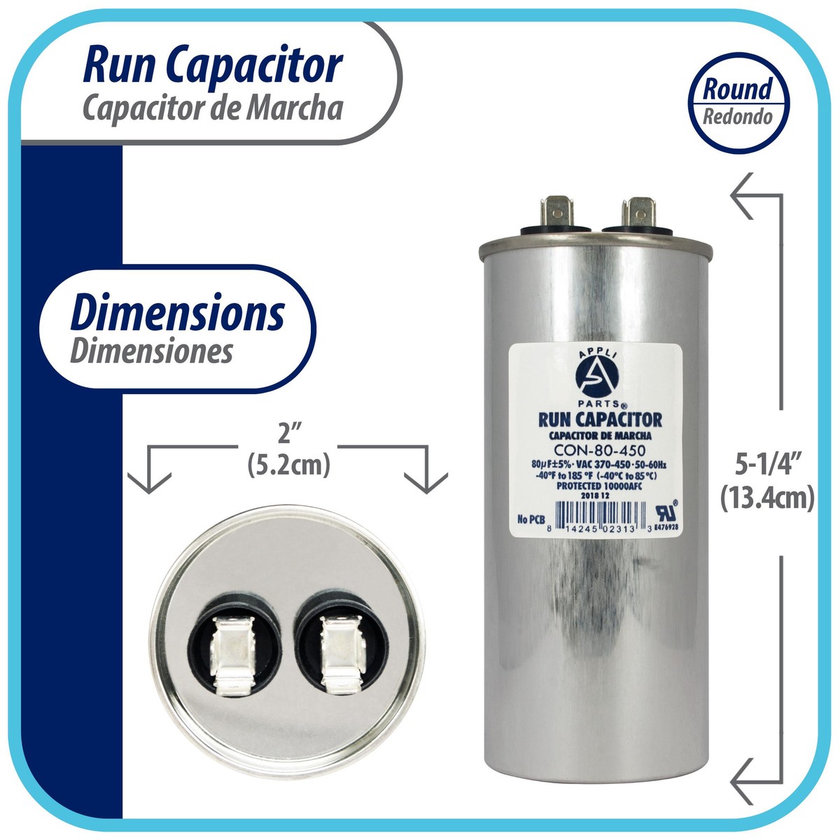 Appli Parts Run Capacitor for ac 80 Mfd uF (microfarads) 370