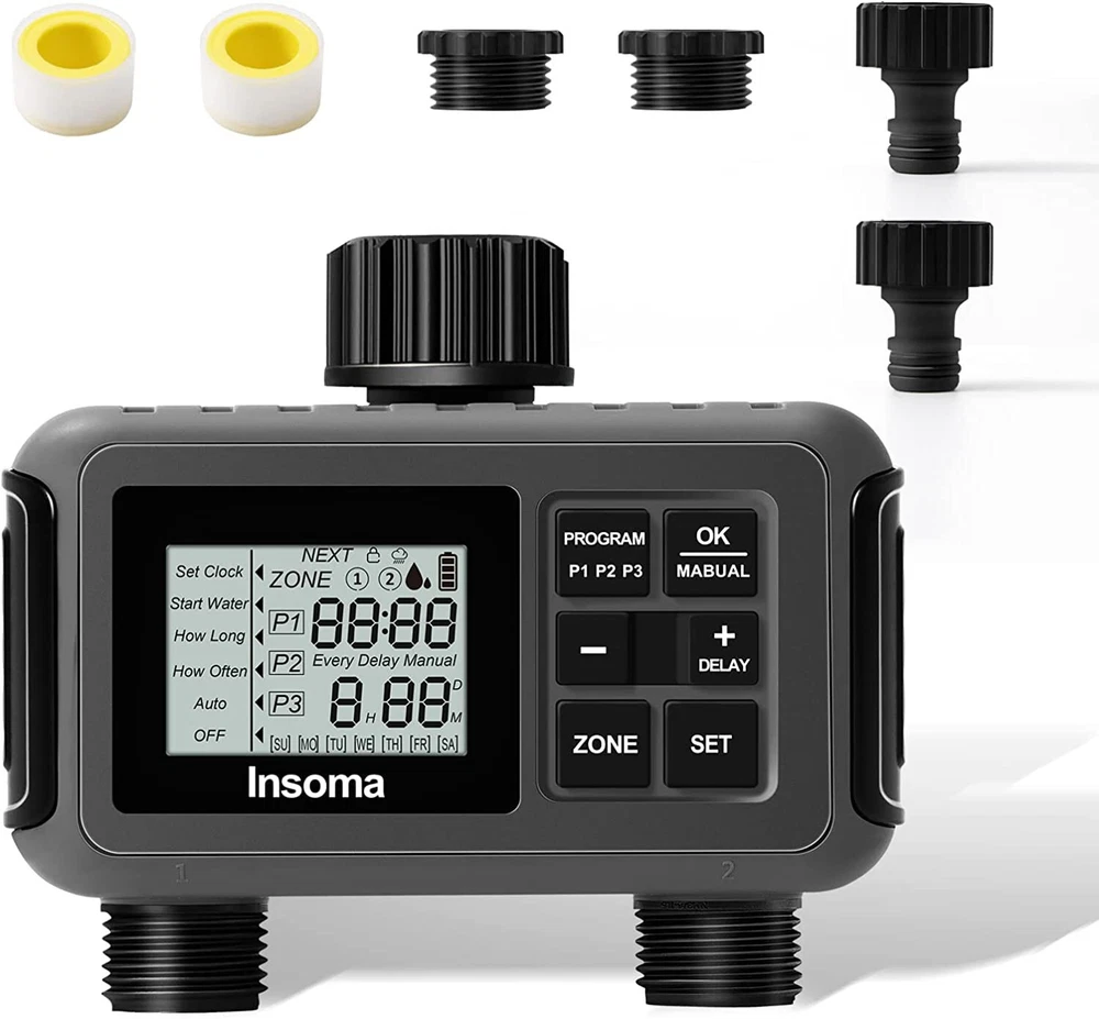 2 Zone Digital Programmable Garden Hose Sprinkler Timer
