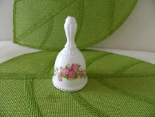 Dinner Bell COUNTRY GARDEN White Porcelain Pink Roses Print Ornament Gift Idea