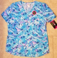 Scrubstar Women V-neck Scrub Top Tye Dye Snowflakes Stretch Sz Medium NEW