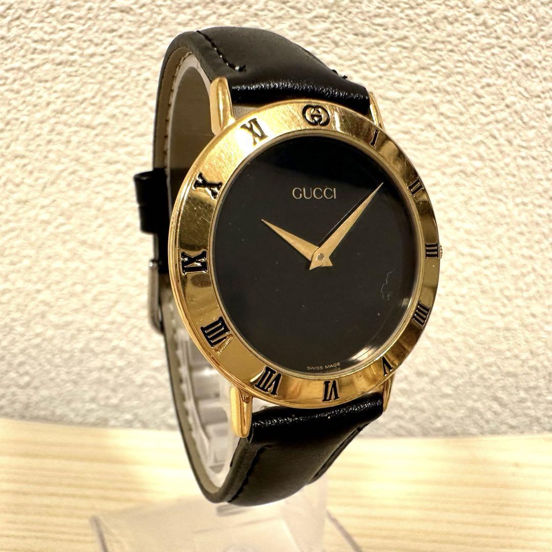 GUCCI 3000M 33mm Watch Quartz Mens Genuine Belt Black Dial GUCCI 3000M 33mm Watch Quartz Mens Genuine Belt Black Dial