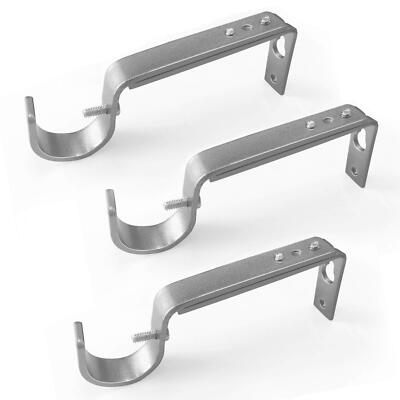 Silver Curtain Rod Brackets Adjustable for 7/8 or 1 Inch Rods Set of 3