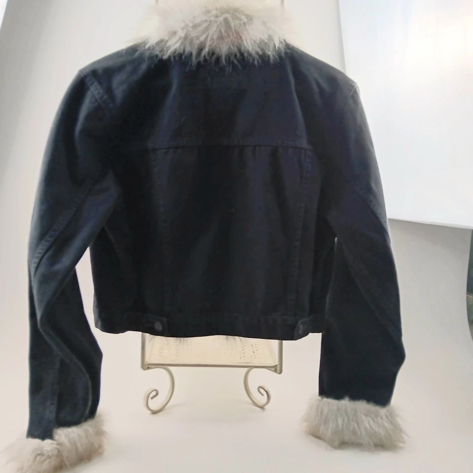  Chaqueta de mezclilla negra de piel sintética No Boundaries Y2K talla XL Jrs.  Foto 3 de 4