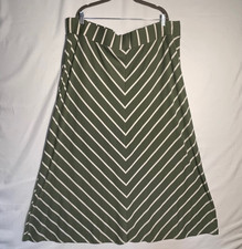 Womens Olive Green White Chevron Striped Maxi Long Skirt Y2K Boho Hippie 3X Plus