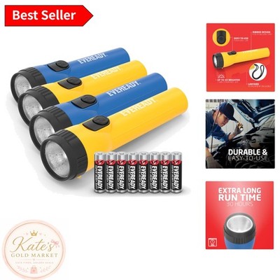 4-Pack LED Flashlights - 500 Lumens Bright, Non-Slip Grip, Includes Batteries