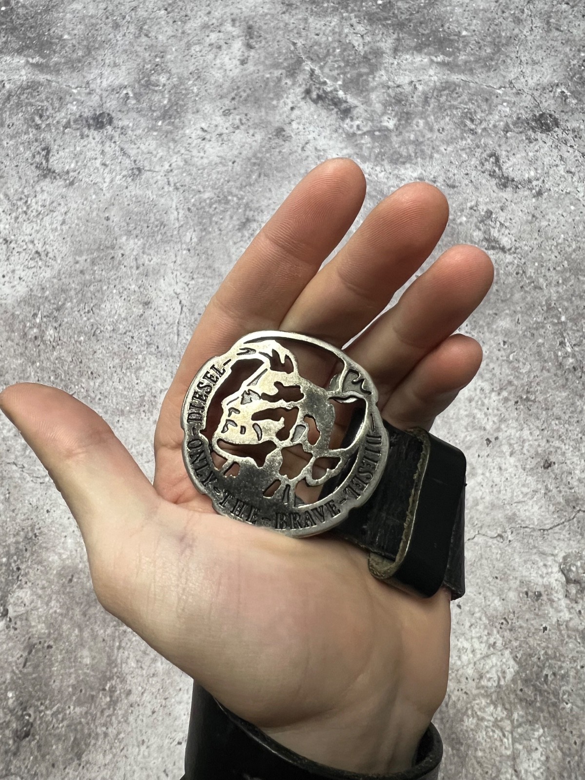 DIESEL Vintage Rare Real Leather Black Belt Streetwear Men OS Punk Head Logo image 7