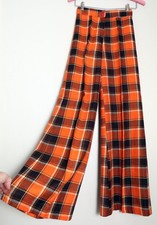 60's, 70s Orange Plaid Flares Bell bottom pants Palazzo Vintage 1960's, 1970's
