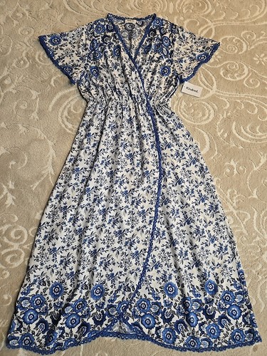 NWT Anthropologie Kindred Blue Floral Maxi Dress Elastic Waist Size XL