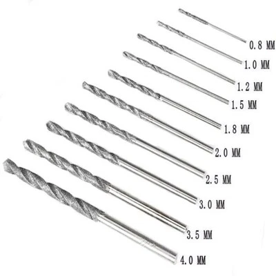 Diamond Drill Bit Set 10 Pieces 10 Sizes 1mm 1.5mm 2mm 2.5mm Twist Tip