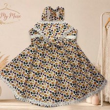 Handmade Girls Fall Autumn Leaf Dress Lace Trim Cross Back Boutique Style