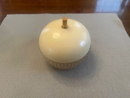 VINTAGE ROUND DeVilbiss COVERED TRINKET/ POWDER BOX