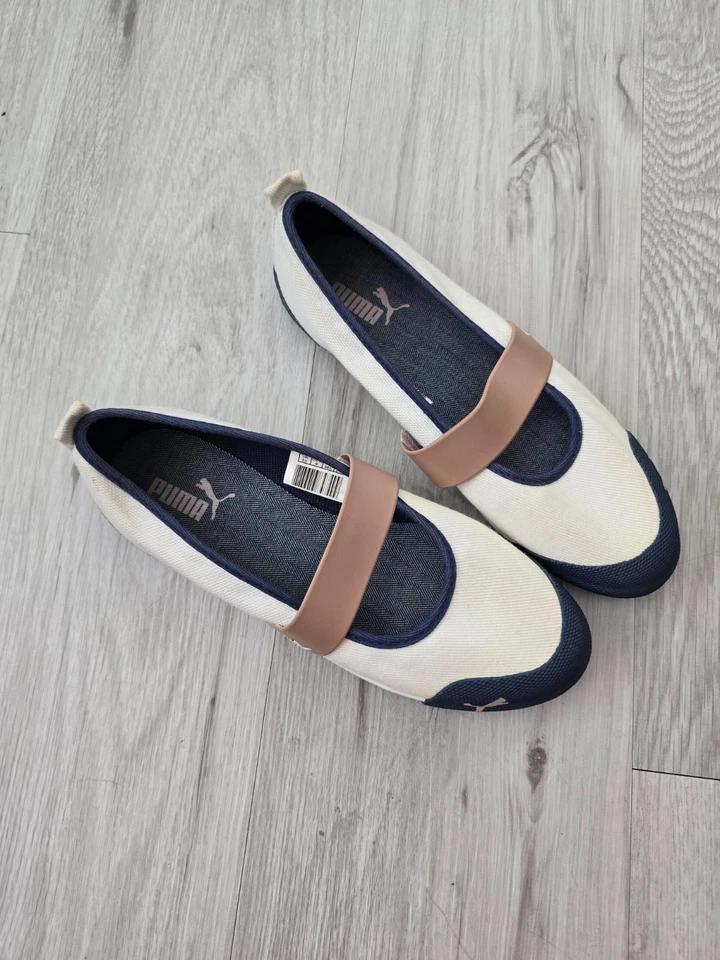vintage Puma | sneakerina cream canvas sporty balletcore mary jane flats | WMS 8 - Image 3 of 4