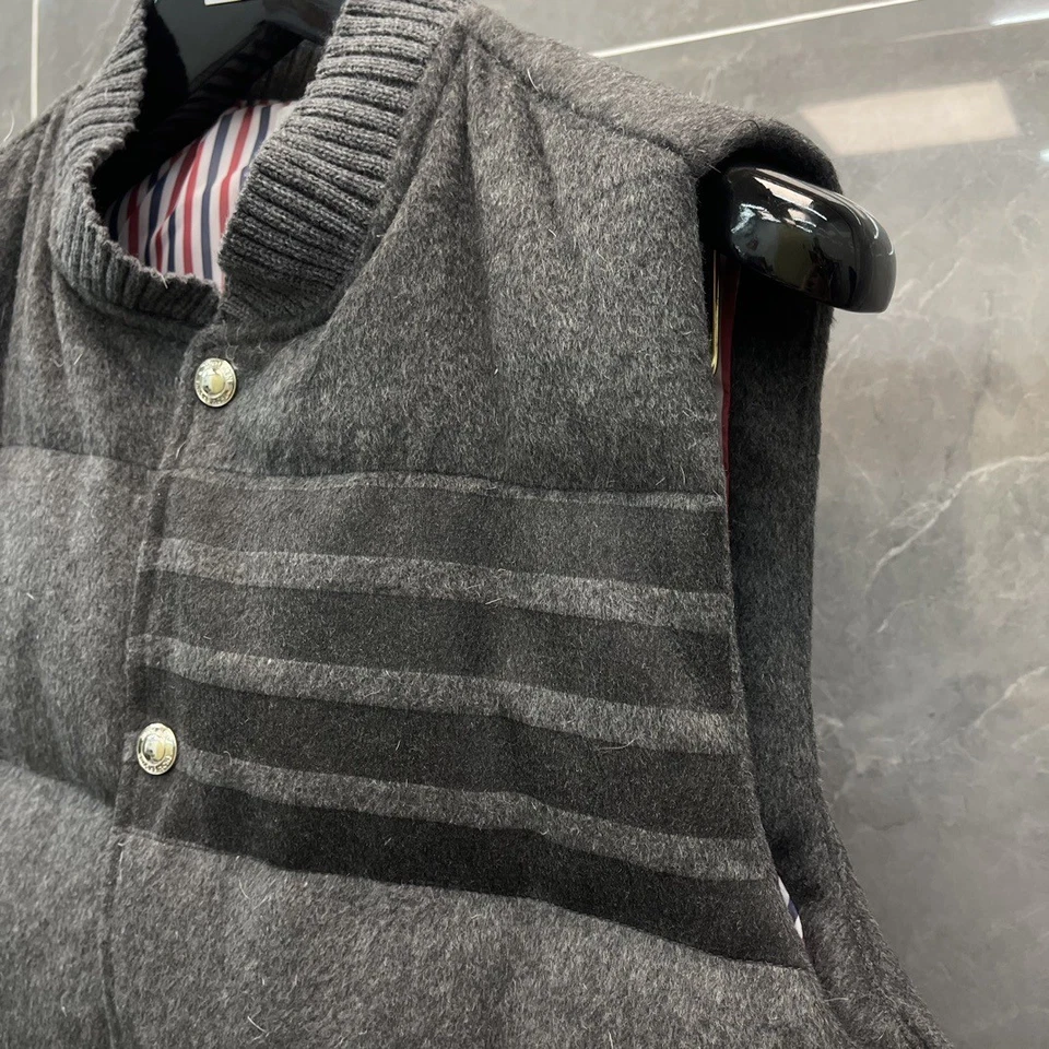 Thom Browne Men/women Autumn New Striped Buckle Cardigan Duck Down Wool Vest - Image 3 of 4