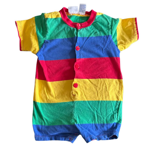 Vintage 1990s Babycrest Rainbow Striped Baby Toddler Short Sleeved Romper 24M