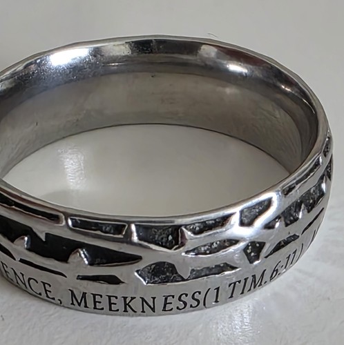Ring Man of God 1 Timothy 6:11 Mens Crown of Thorns Stainless Steel - Picture 3 of 11