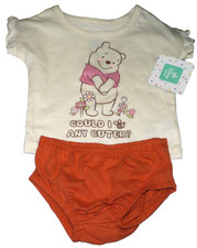 NEW Disney Baby 2 Piece Set Size Winnie The Pooh Flowers Glittery 12 M Girls