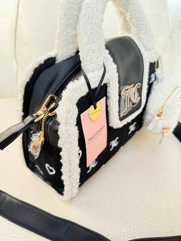 NWT Juicy Couture Snuggle Satchel Sherpa satchel crossbody bag  Black & mini bag - Image 2 of 4