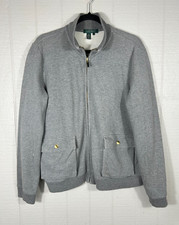 Lauren Ralph Lauren Womens XL Grey Full Zip Sweatshirt Made in USA Collar Pocket