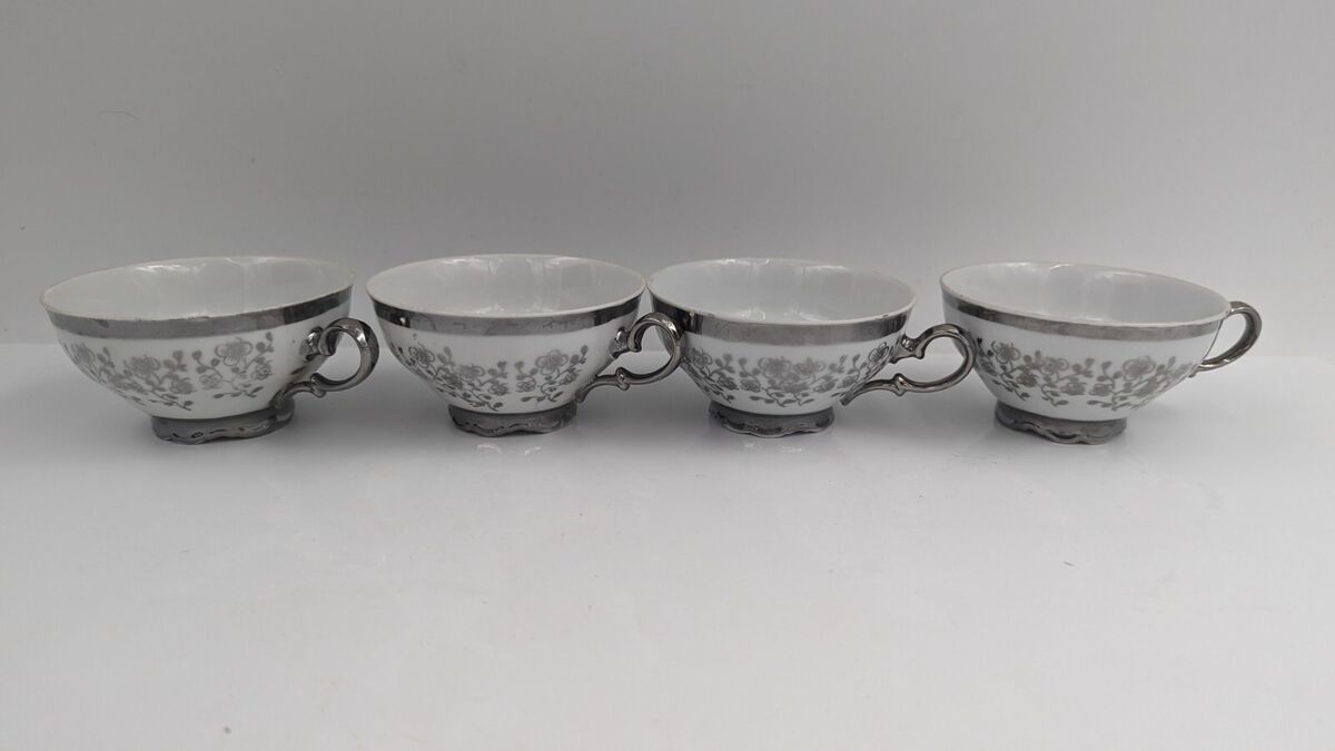 Bavaria Schirnding White Silver Floral tea set: Pot Creamer Bavaria Schirnding White Silver Floral tea set: Pot Creamer