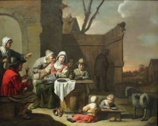  oil painting"The Courtyard of a Country Inn with Peasants Eating and Drinking"