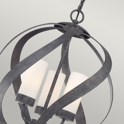 Hängelampe außen Kugelschirm Metall Glas 3x E14 IP44 Schwarz Antik Weiß Leuchte - Bild 3 von 6