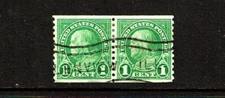 1923-9 U.S Rotary COIL 1c Green Franklin PAIR  p.10v Sc#597 Used