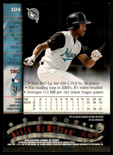 Topps Stadium Club #104 1997 Billy McMillon - Imagen 2 de 2