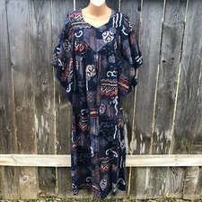 Vintage Go Softly Long Caftan Zip Robe Maxi Dress Butterfly Sleeves Women's L