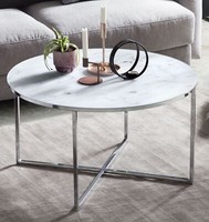 Couchtisch Weiß/Chrom Ø 80Cm Wohnzimmertisch Abstelltisch Glastisch Metalltisch