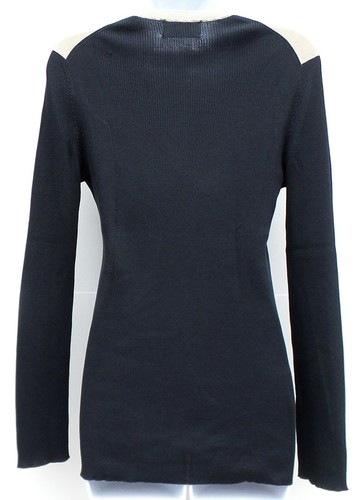 PRADA Black Navy Rib Knit Beige Ivory Pink Floral Long Sleeve Sweater Top 44 M - Picture 4 of 12