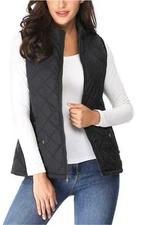 MISS MOLY Womens Lightweight Quilted Padded Vest Stand Collar, Black, Size XS