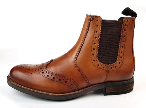 Roamers M980B Leder Chelsea Zum Überziehen Herren Händler Brogue Stiefel Hellbraun - Bild 5 von 5