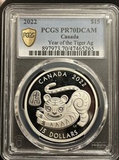 2022 Canada Lunar Year of the Tiger 1oz Silver Coin PCGS PF 70DCAM Gold Shield