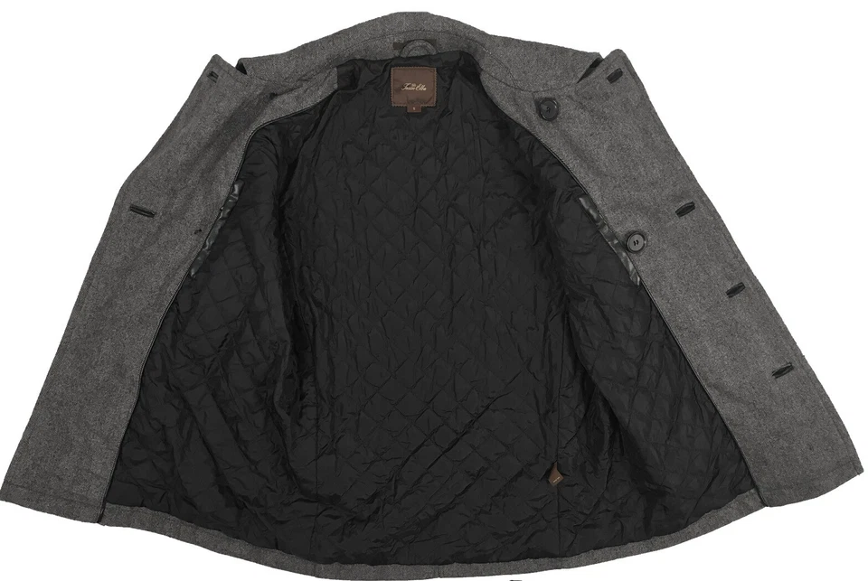 NEW $350 Macy's Tasso Elba Peacoat Jacket! 3/4 Length Gray Plaid Leather Details - Image 3 of 3