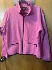 Polar Womens Xl Fleece Zip Front Sweatshirt Jacket Pink W/ Black Trim Pockets