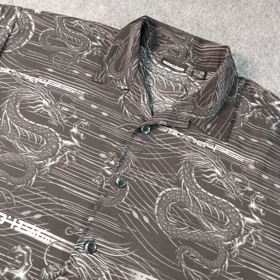 Vintage ODO Shirt Mens 2XL Dragon Print Y2K Hawaiian AOP Button Up Black Blue - Image 3 of 4