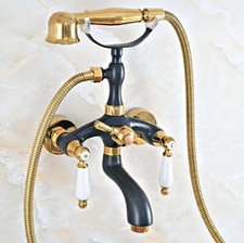 Black Gold Brass Wall Mounted Clawfoot Bath Tub Faucet Hand Shower Mixer Tap