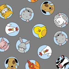 Pen Pals By Andover Fabrics - Grey Animal Circles  #348-C