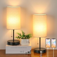 2 Sets Table Lamps with 2 USB, Minimalist Beside lamps for Bedroom, Nightstan...