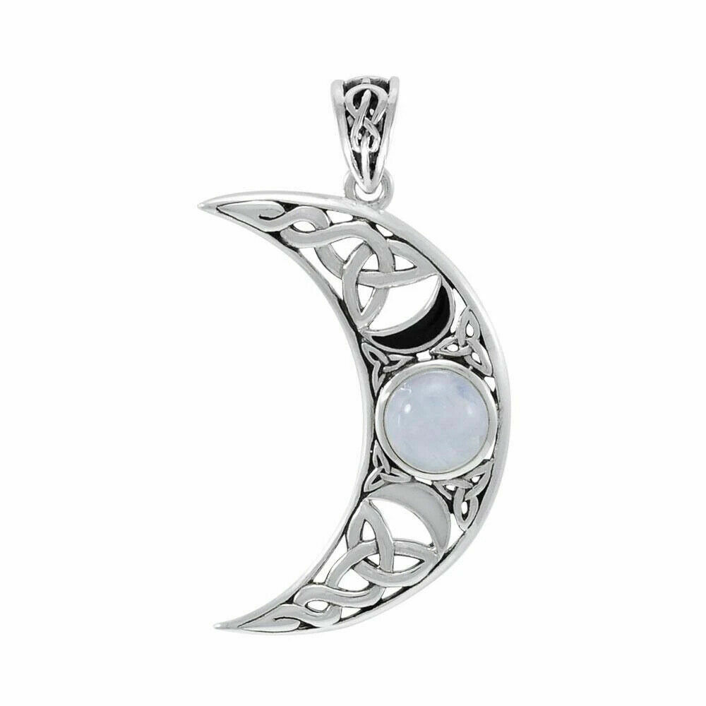 Celtic Large Crescent Moon Pendant 925 Sterling Silver Fine Celestial ...